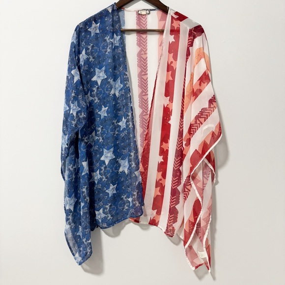 Eyeshadow Other - Eyeshadow Womens Sheer Kimono Blue and Red Flag USA Size Medium Stars and Strips